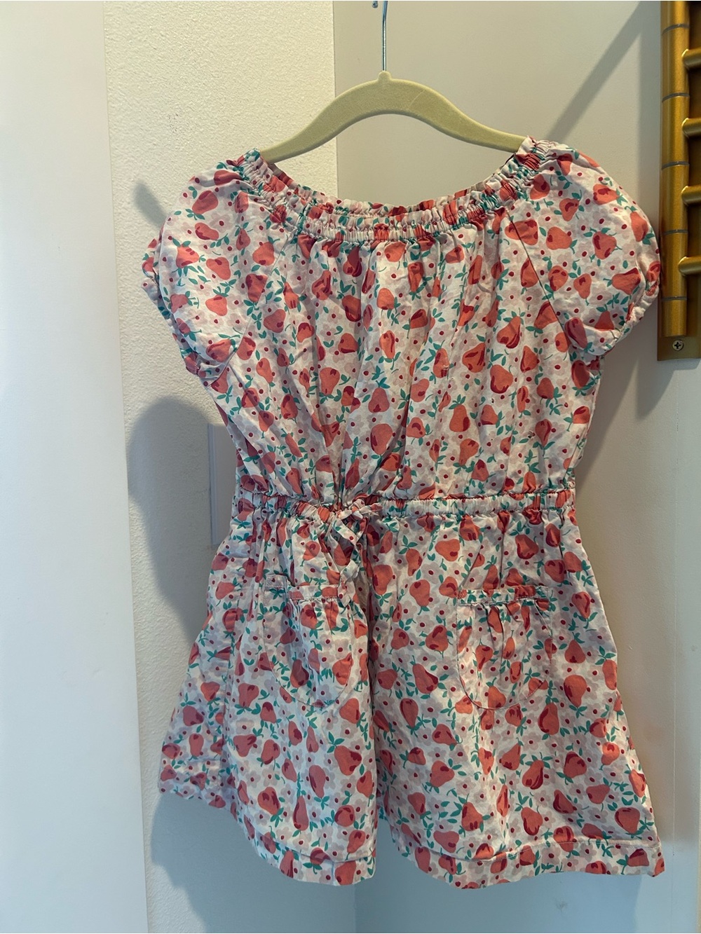 Mini Boden Pear & Floral Print Tie-Waist Dress with Pockets